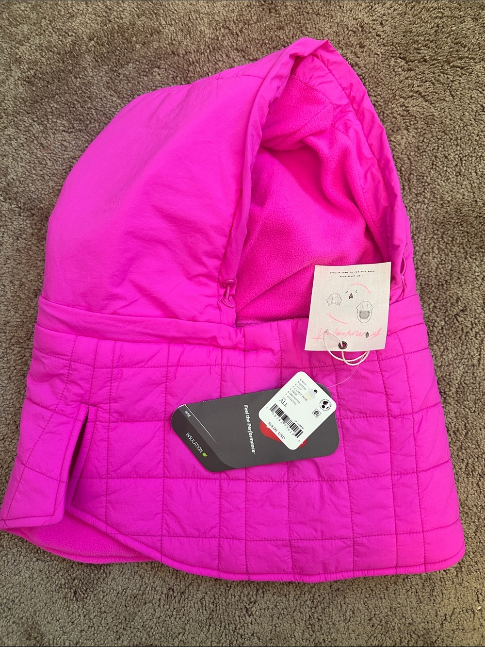 Free People Hot Pink Quilted Hooded Wrap Scarf